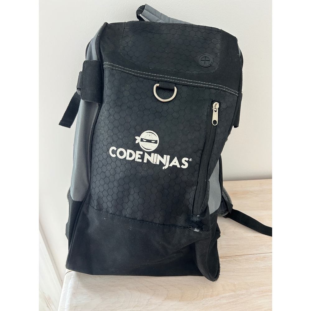 Code Ninjas Backpack‎ Black Gray Honeycomb Pattern Multi-Pocket Tech Bag 18x13